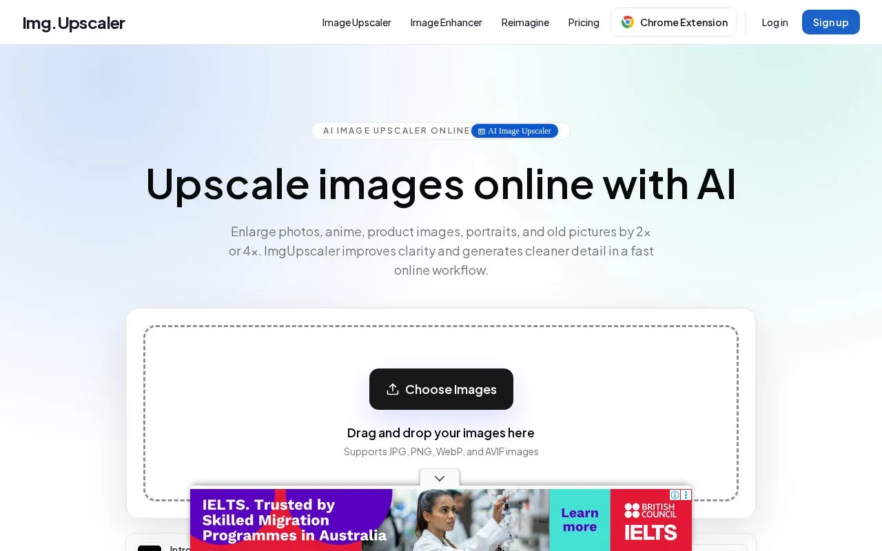 ImgUpscaler homepage screenshot