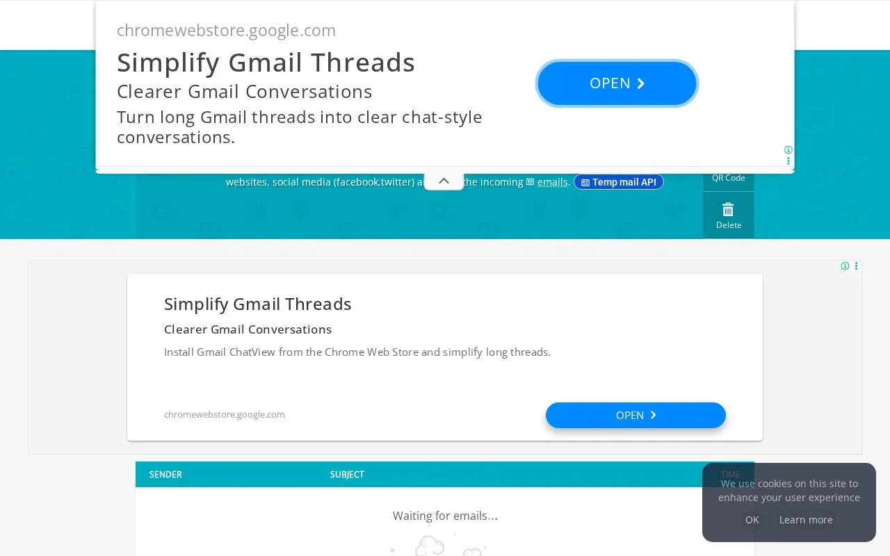 tempail.com homepage screenshot