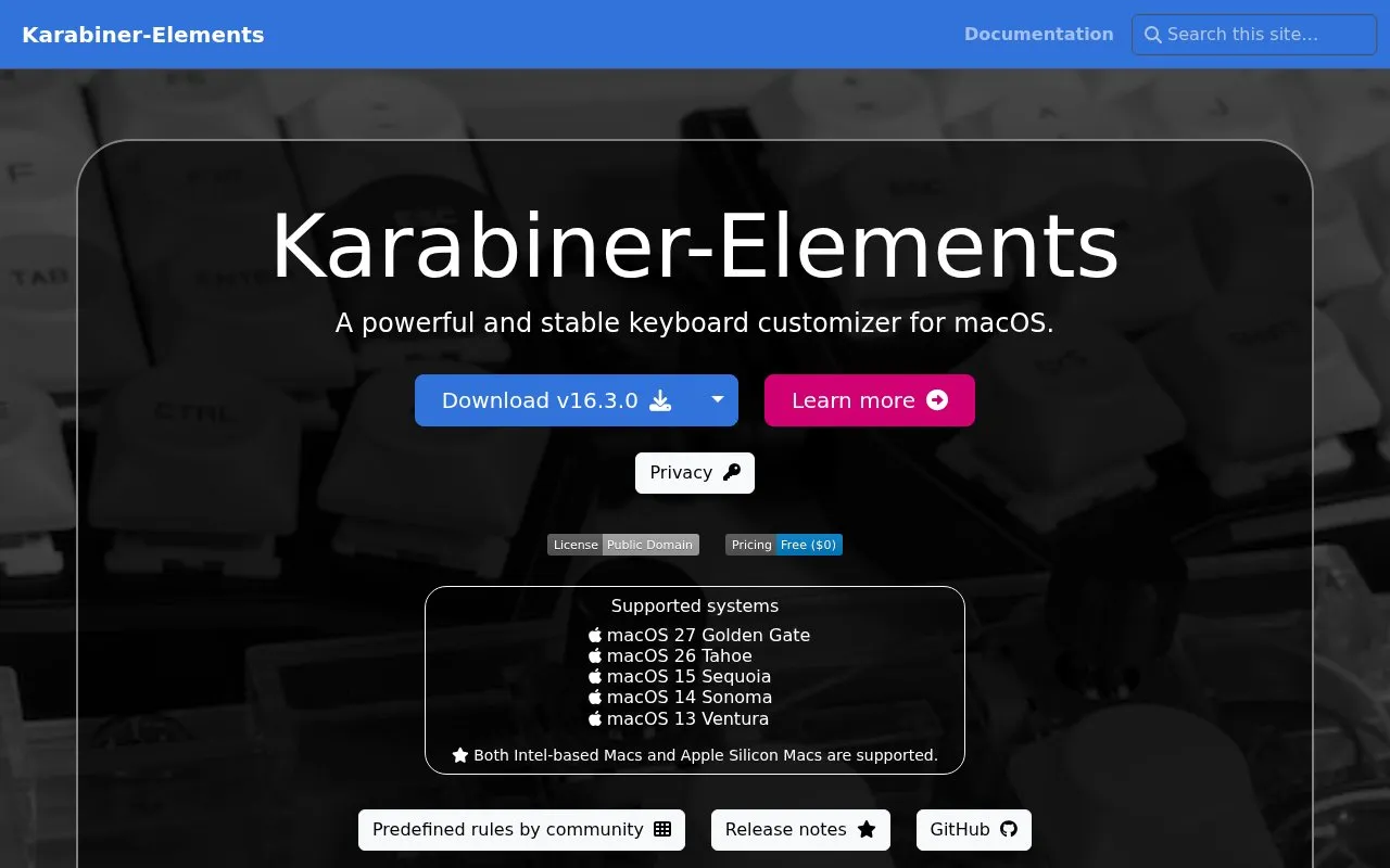 Karabiner-Elements homepage screenshot
