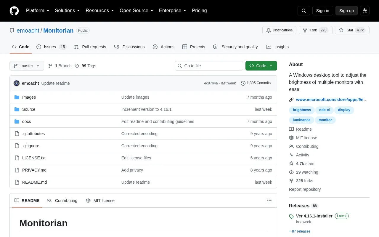 Monitorian homepage screenshot