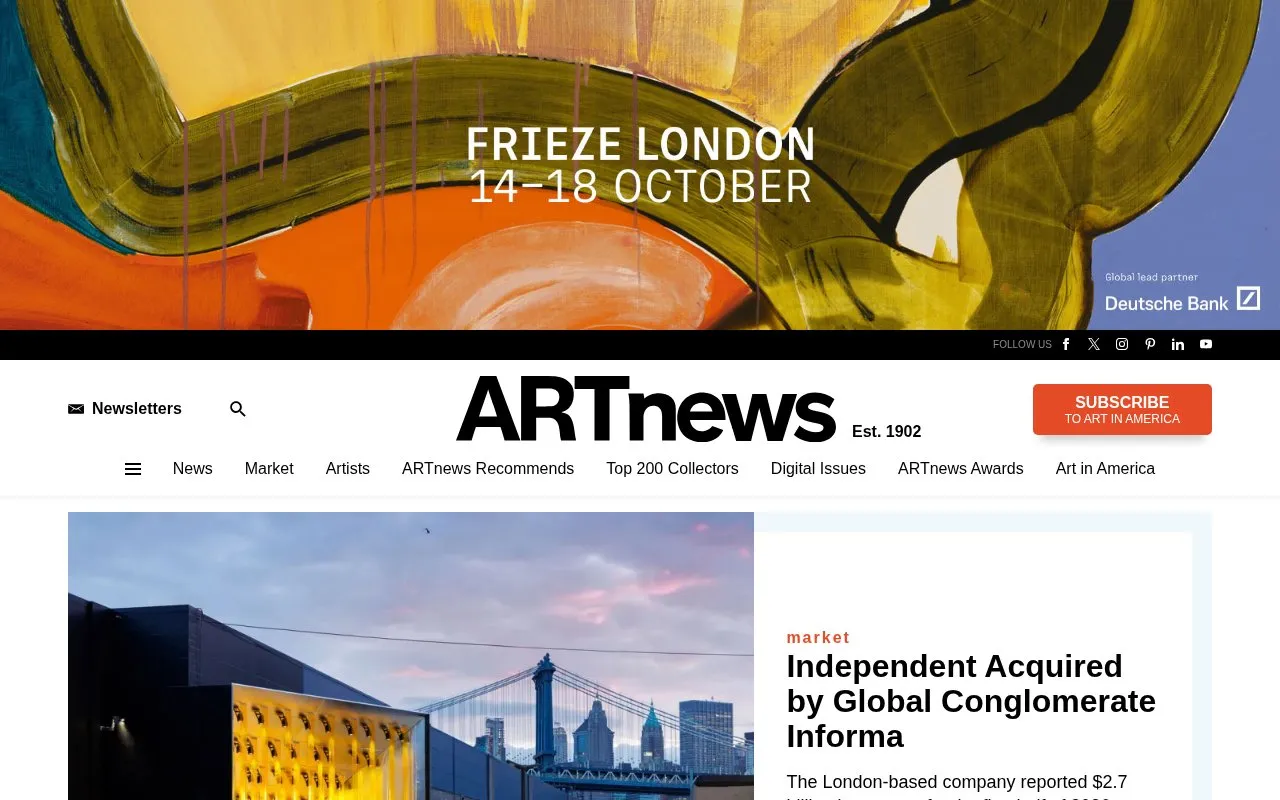ARTnews homepage screenshot