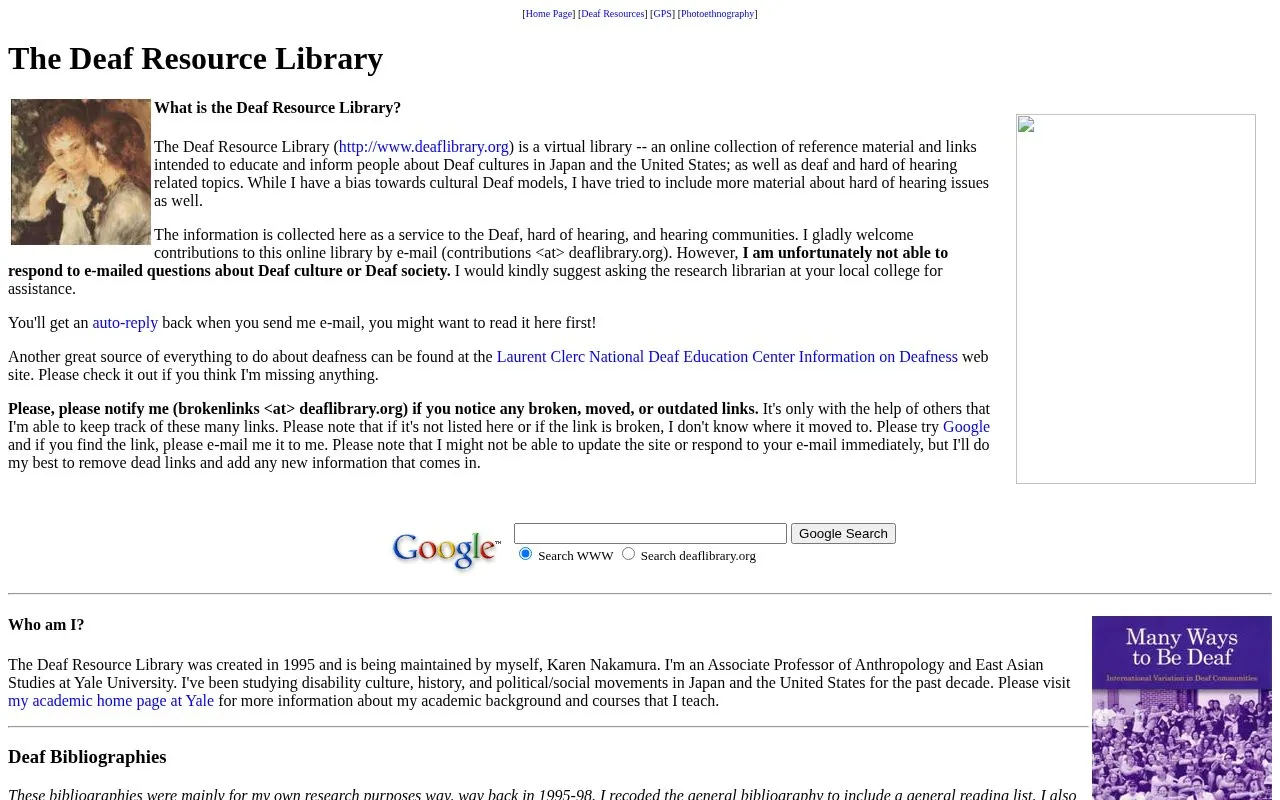 Deaf Bibliography homepage screenshot
