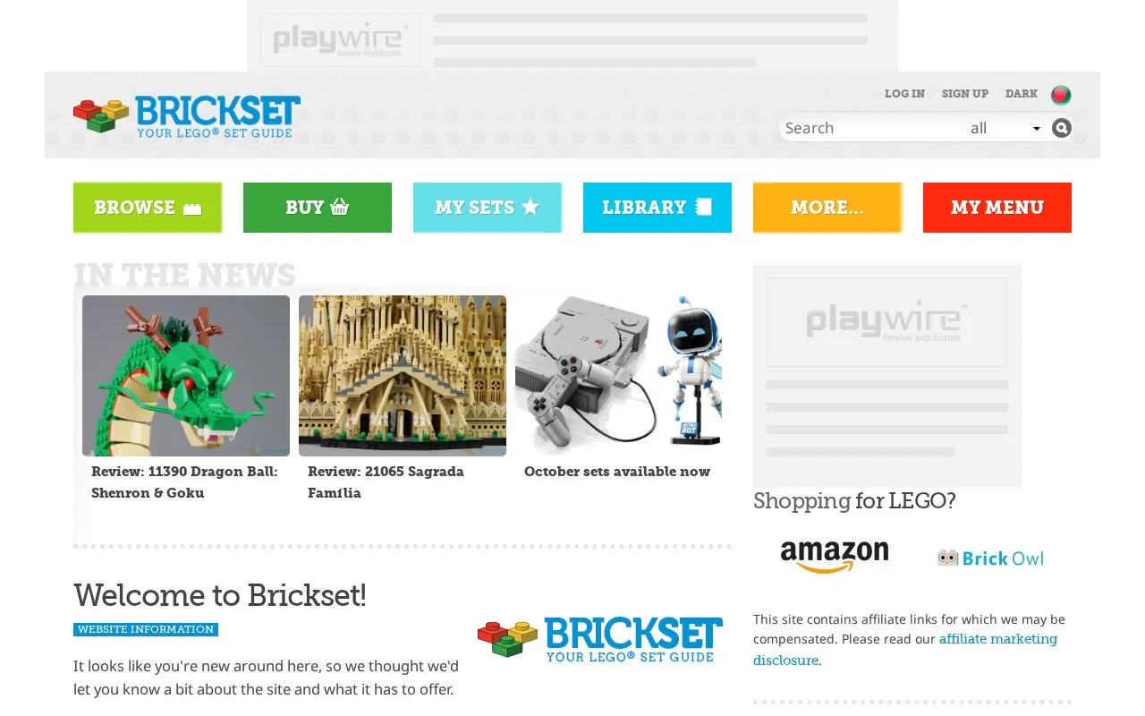 Brickset homepage screenshot