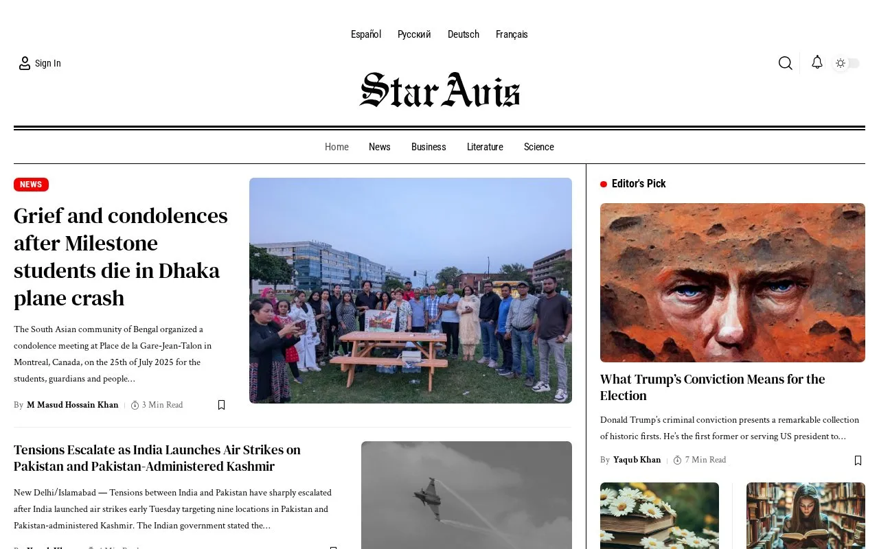 Staravis homepage screenshot