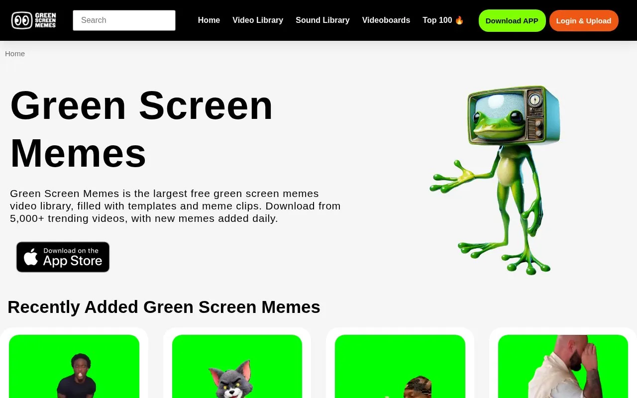 GreenScreenMemes homepage screenshot