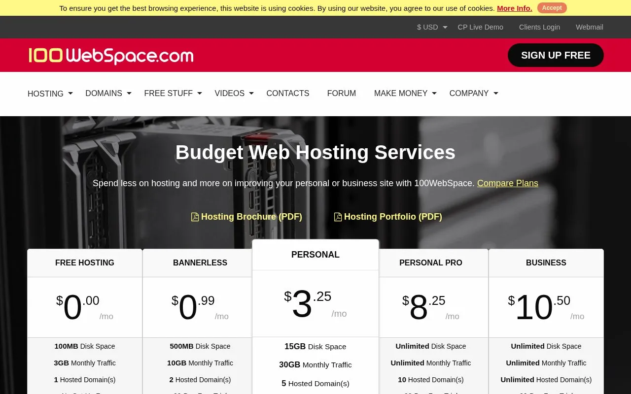 100WebSpace.com homepage screenshot