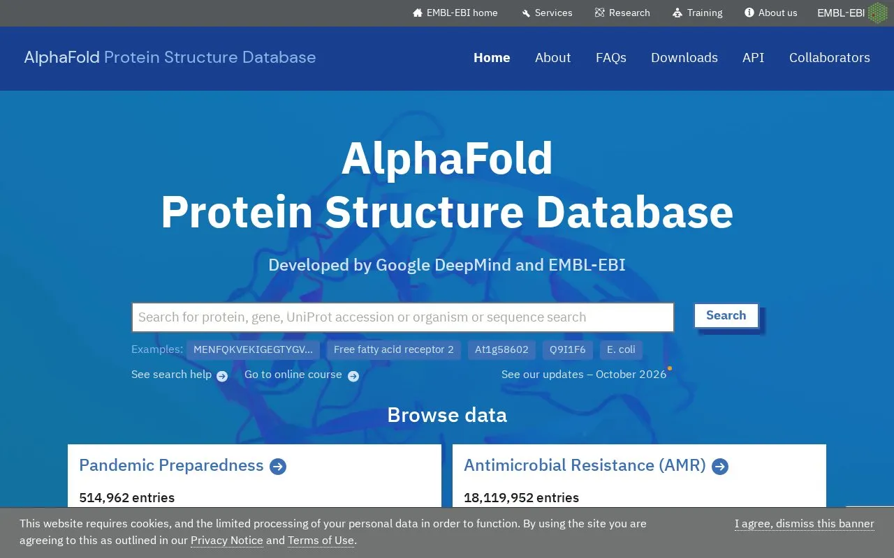 AlphaFold homepage screenshot