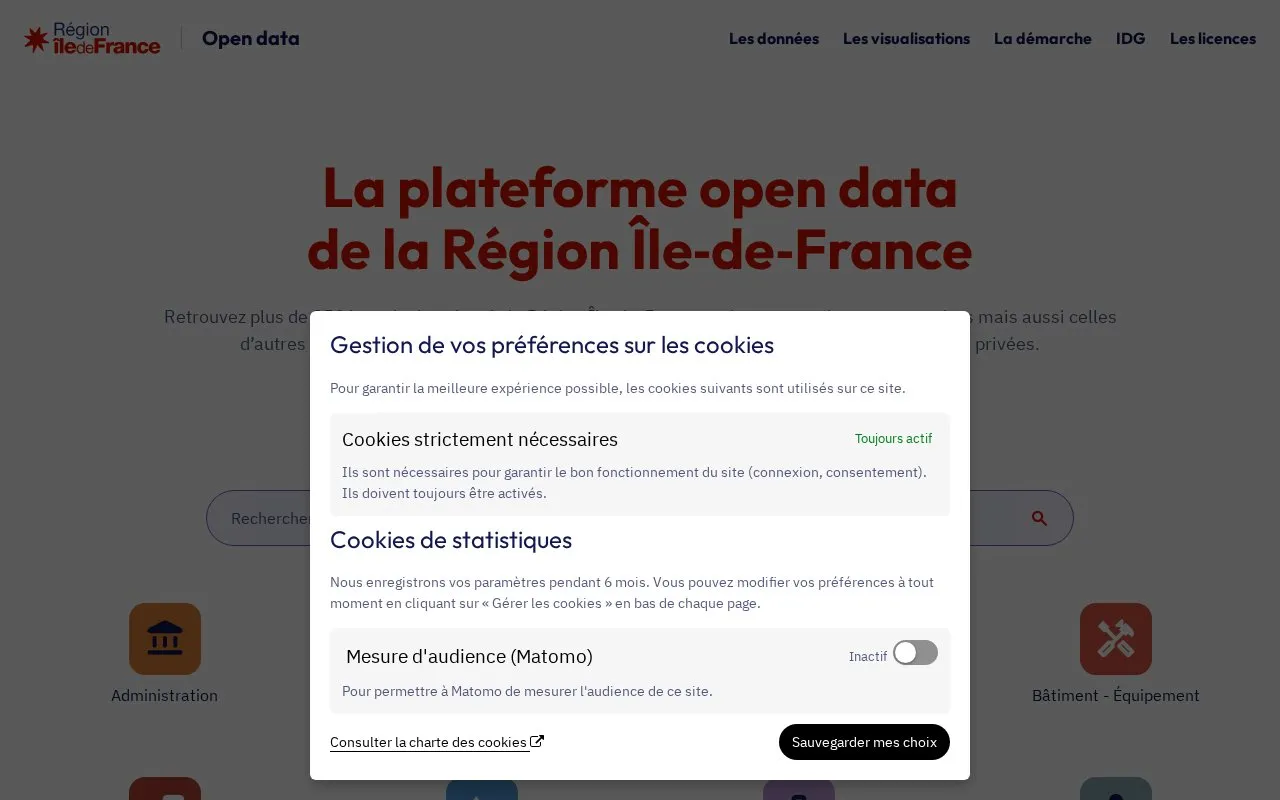 data.iledefrance.fr homepage screenshot