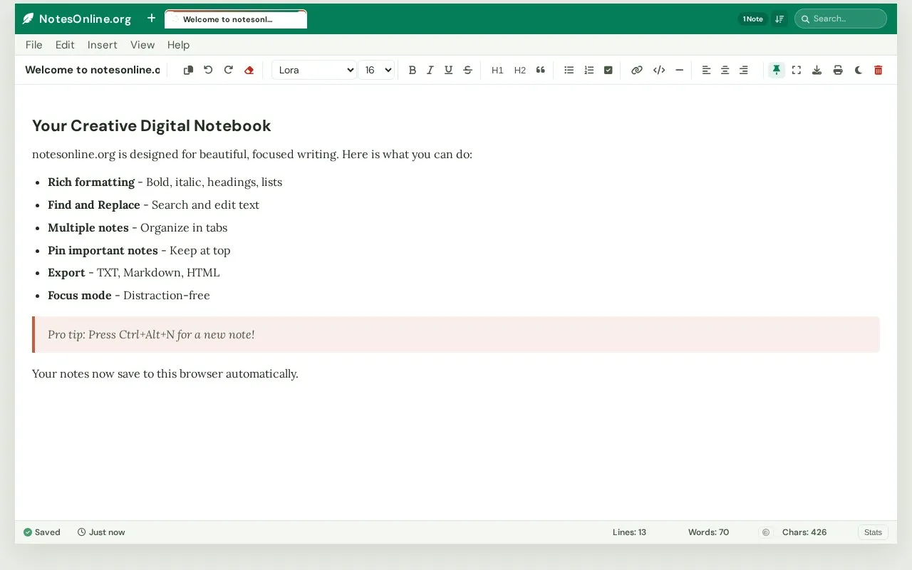 NotesOnline homepage screenshot