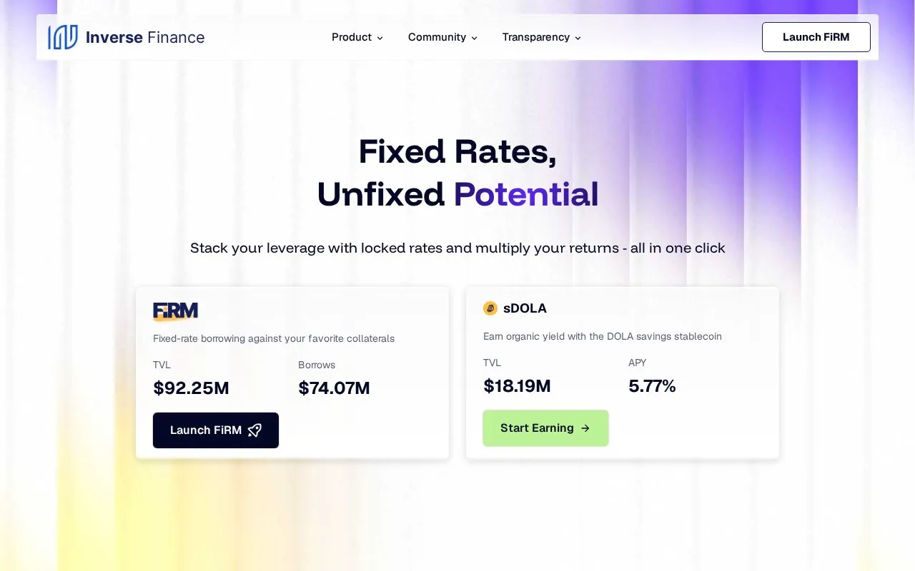 Inverse Finance FiRM homepage screenshot