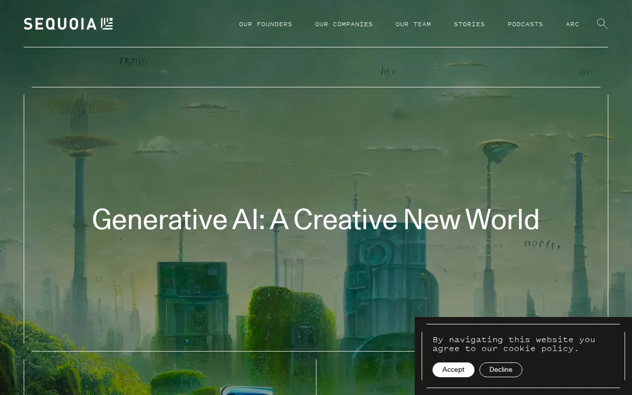 Generative AI: A Creative New World Sequoia Capital US/Europe homepage screenshot