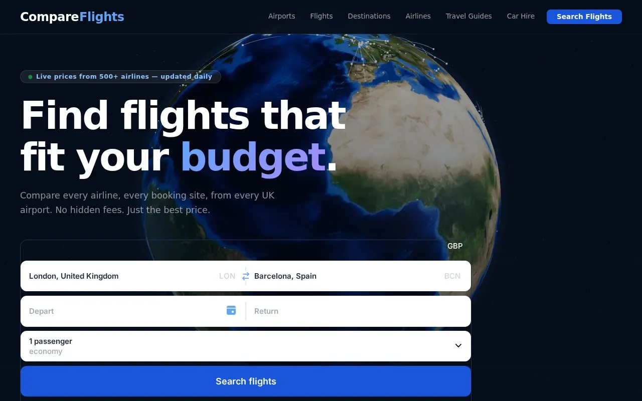 CompareFlights homepage screenshot