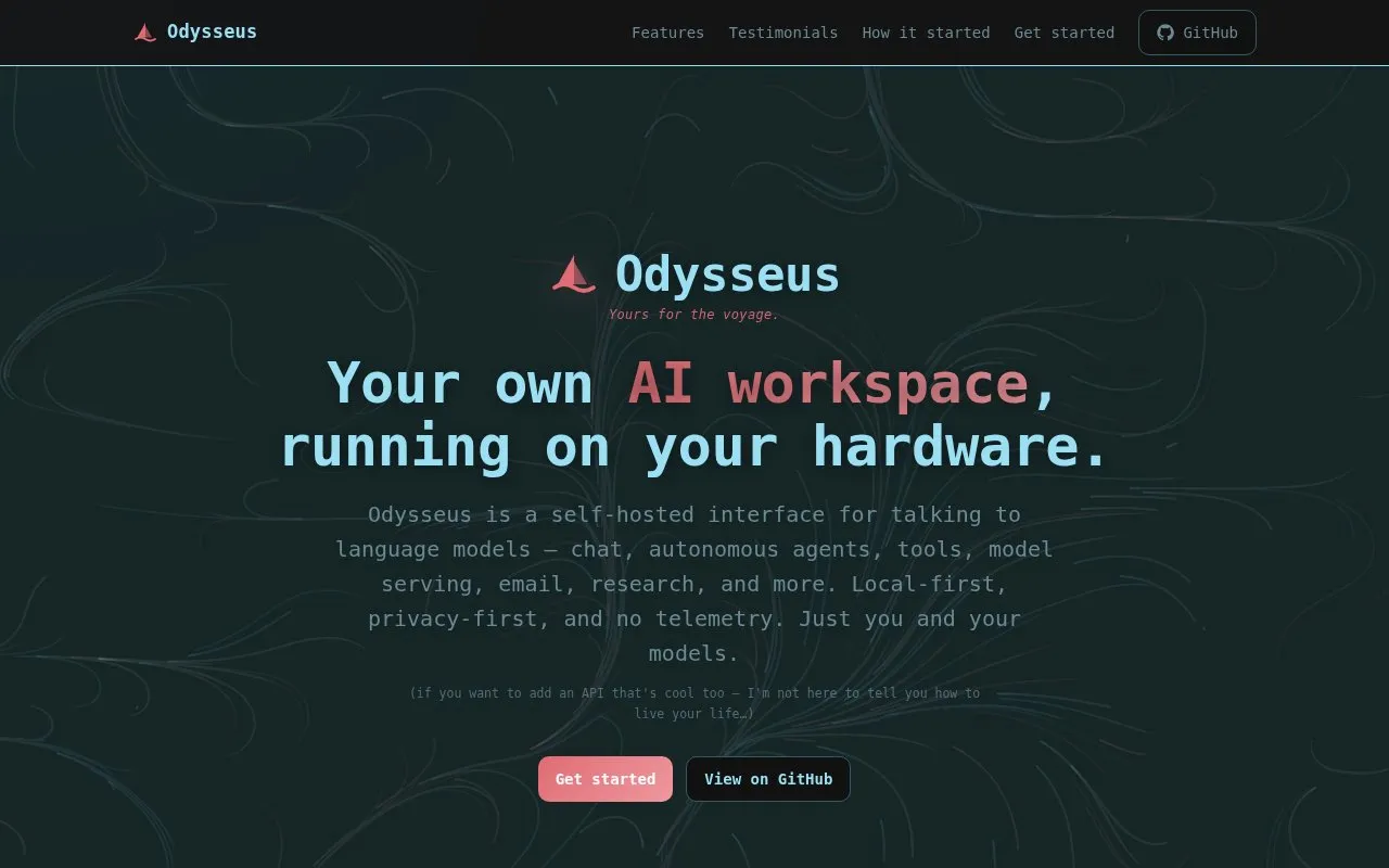 Odysseus homepage screenshot