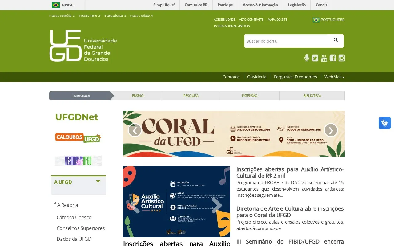 Universidade Federal da Grande Dourados homepage screenshot