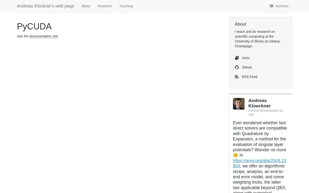 PyCUDA homepage screenshot