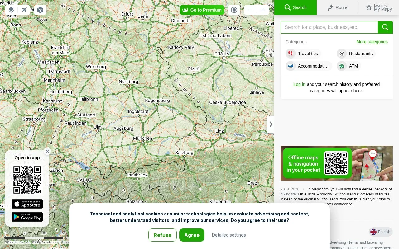 Mapy homepage screenshot