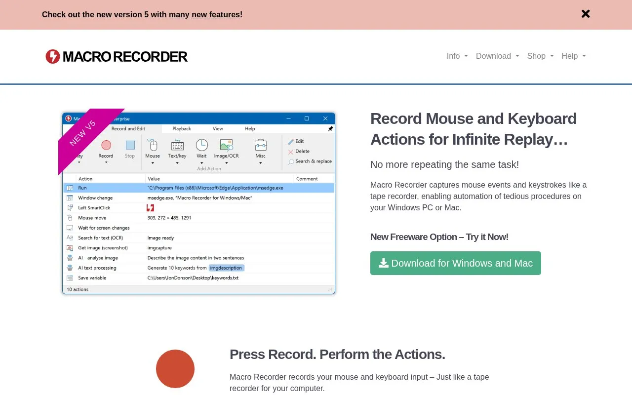 MacroRecorder homepage screenshot