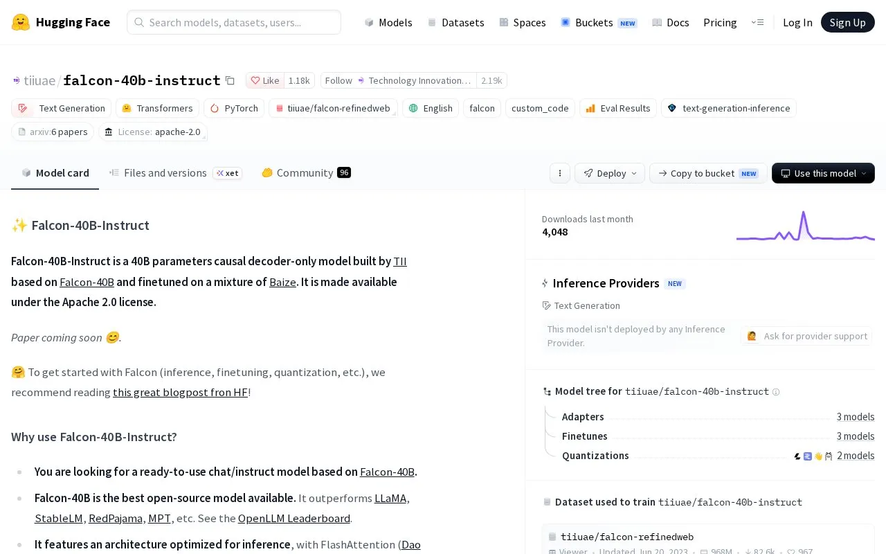 Falcon 40B homepage screenshot