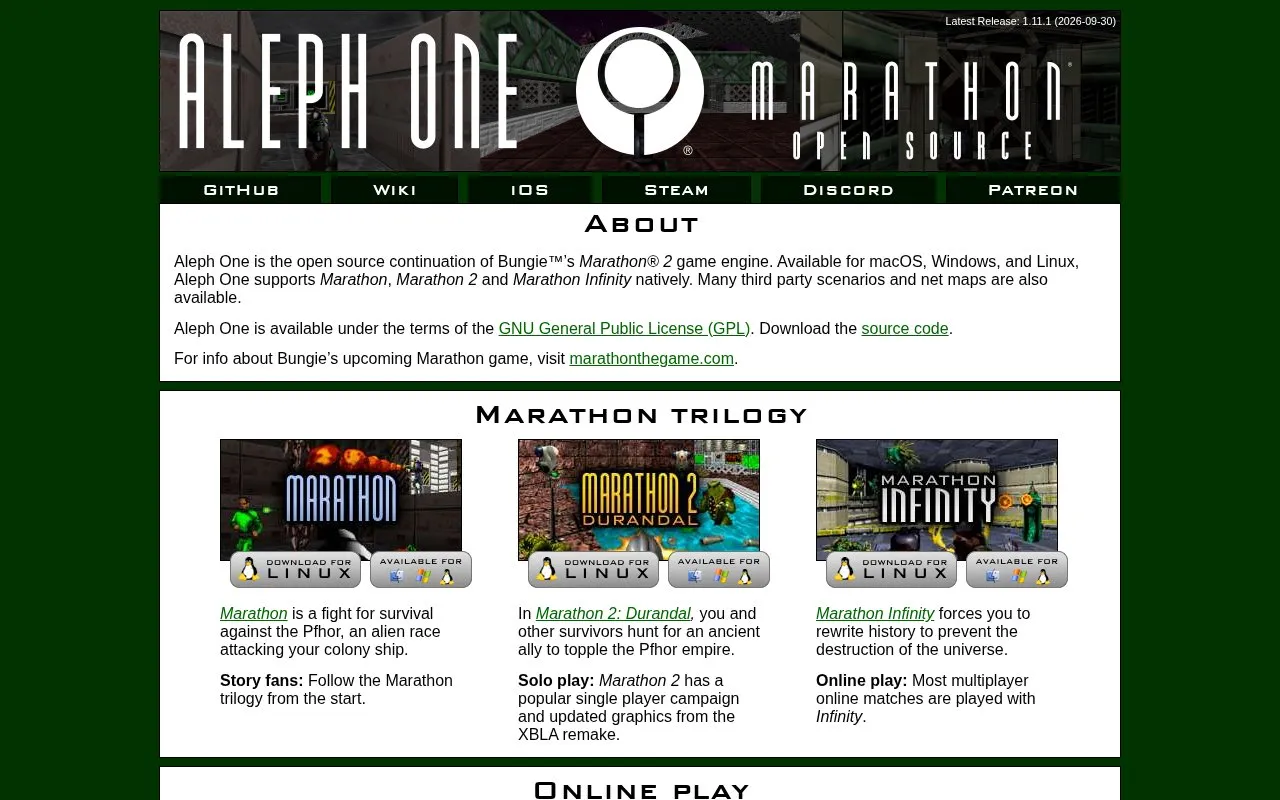 Aleph One homepage screenshot