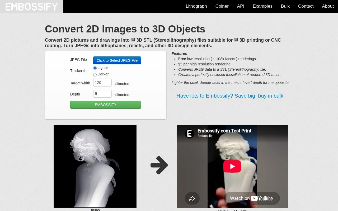 Embossify homepage screenshot