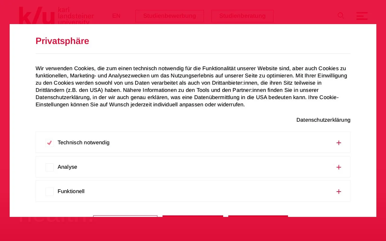 Karl Landsteiner University for Health Sciences homepage screenshot