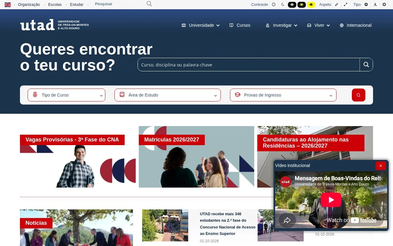 Universidade de Tras-os-Montes e Alto Douro homepage screenshot