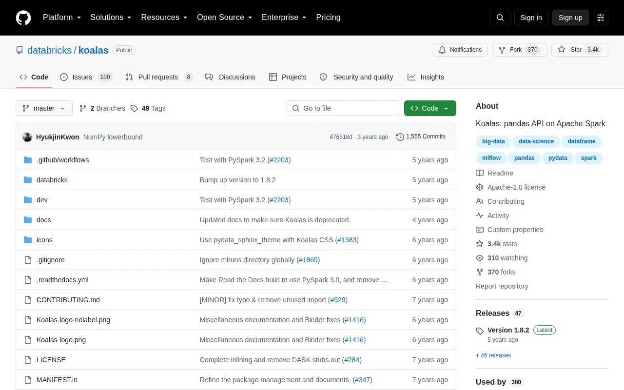 Koalas homepage screenshot