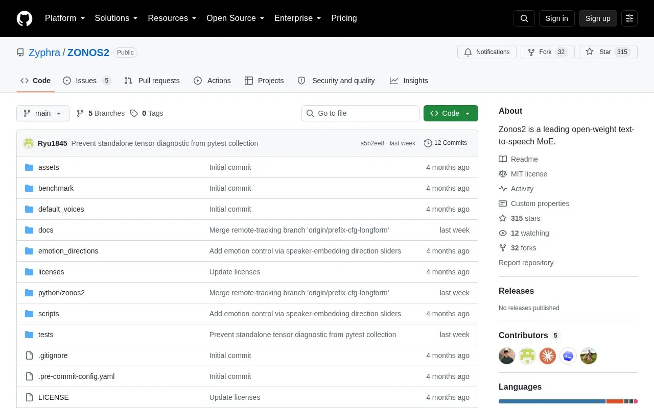 Zonos2 homepage screenshot