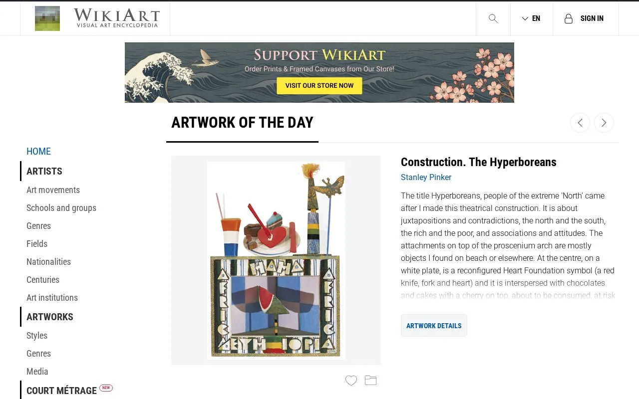 WikiArt homepage screenshot