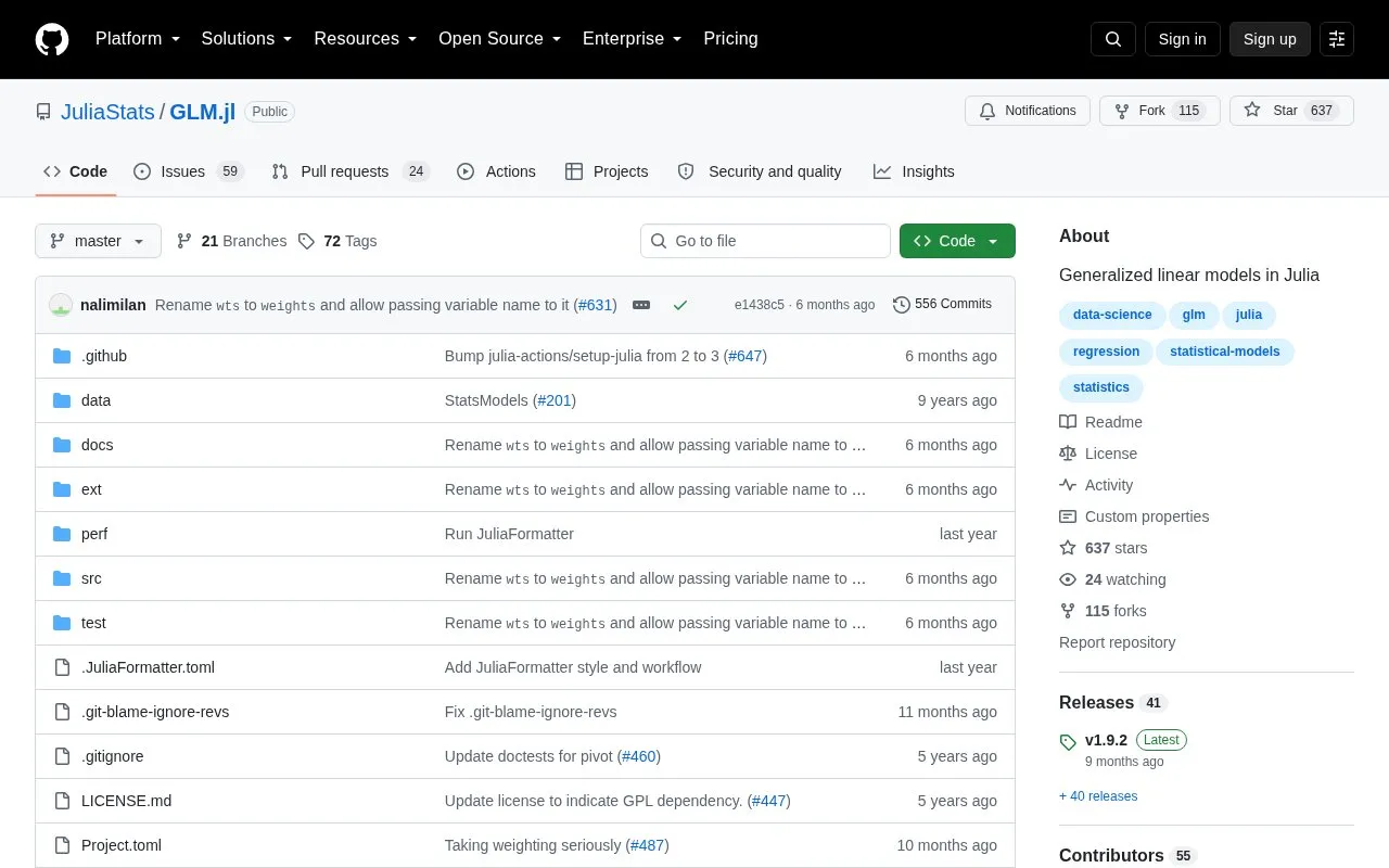 GLM homepage screenshot