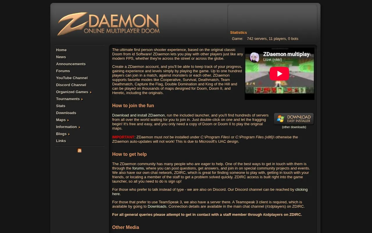 ZDaemon homepage screenshot