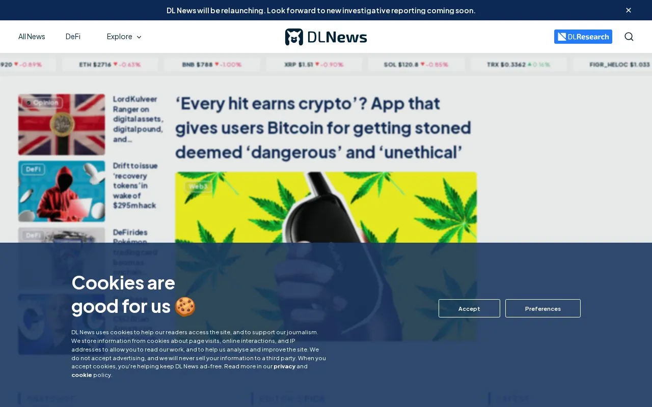 DL News homepage screenshot
