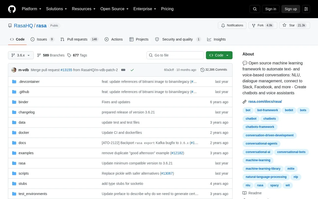 Rasa homepage screenshot