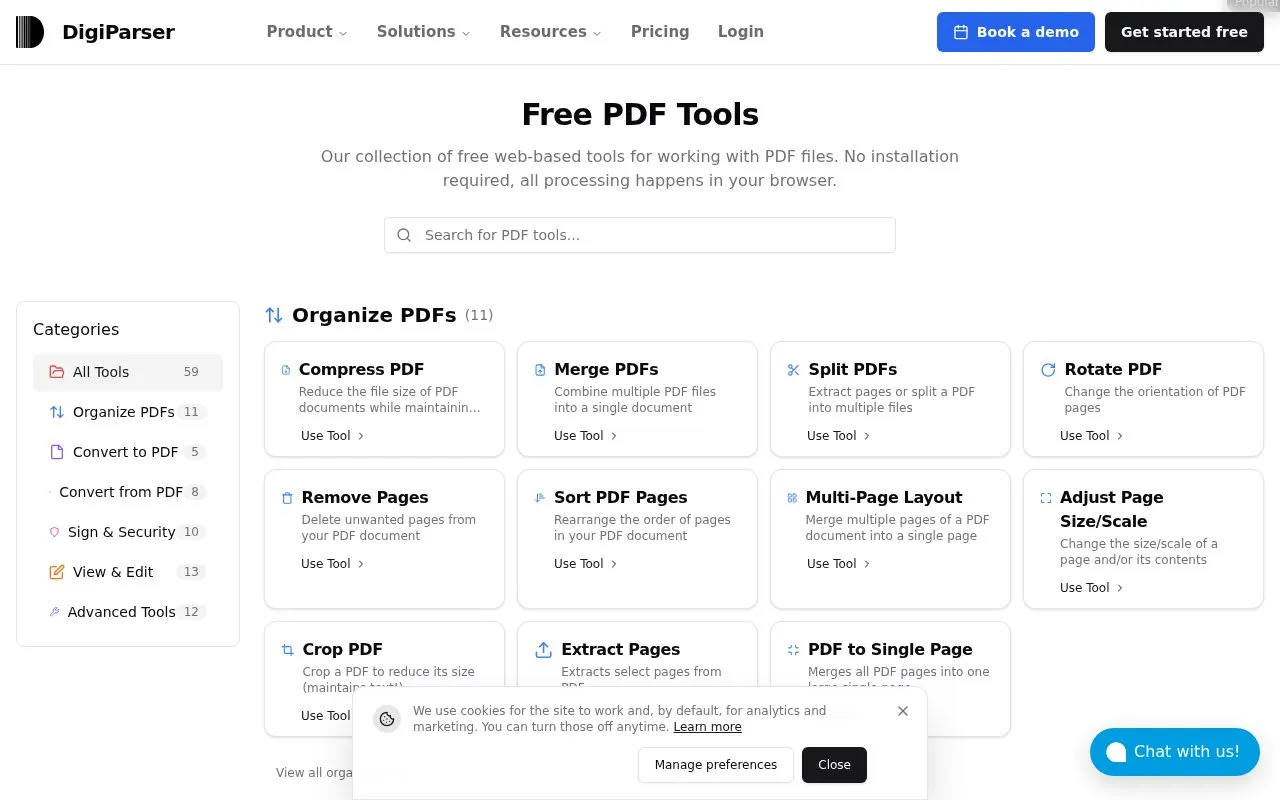 DigiParser homepage screenshot