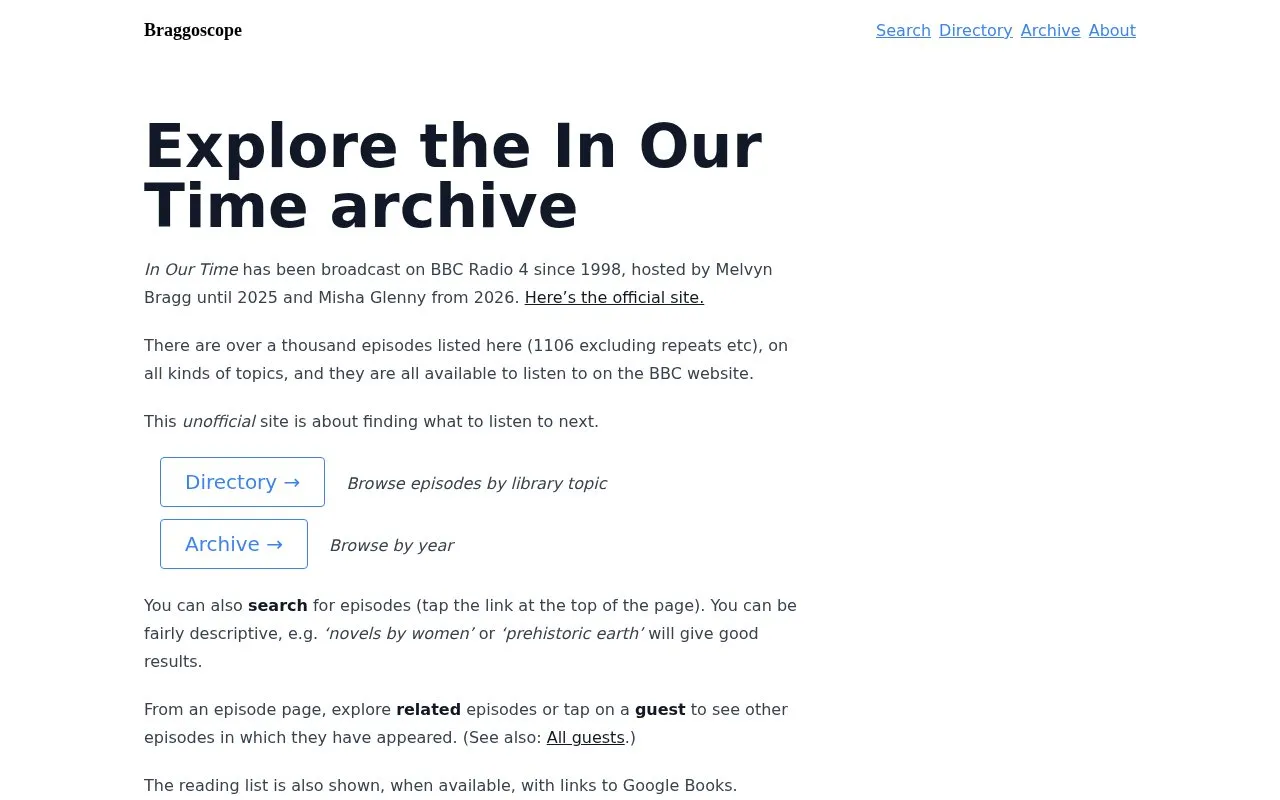 Braggoscope homepage screenshot