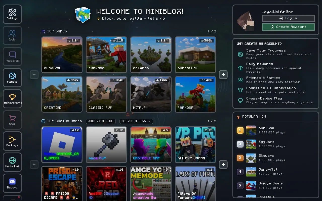 Miniblox homepage screenshot