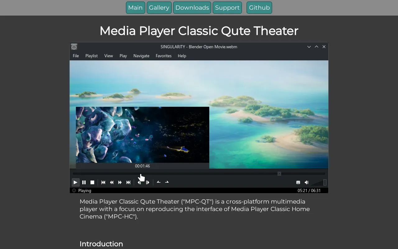MPC-QT homepage screenshot