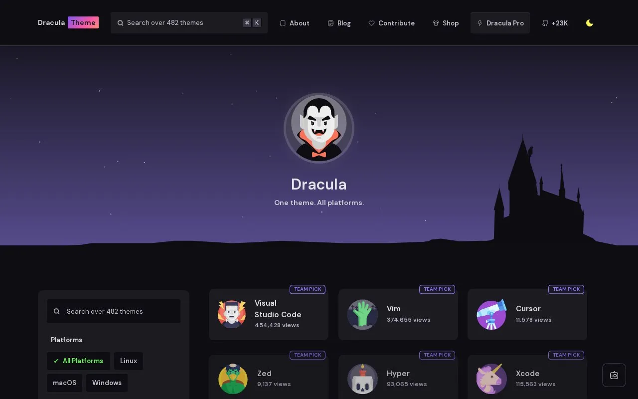 Dracula homepage screenshot