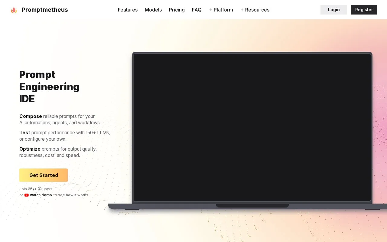 Promptmetheus homepage screenshot
