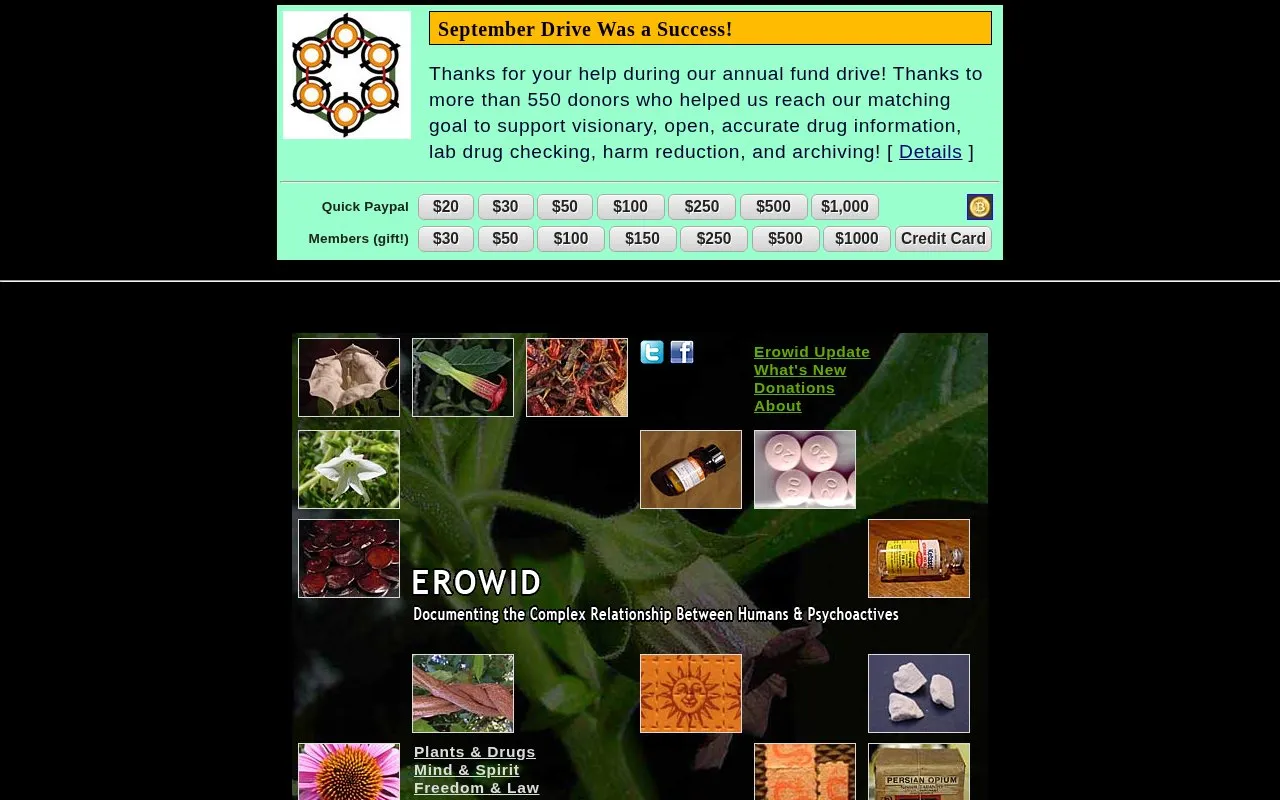 Erowid homepage screenshot