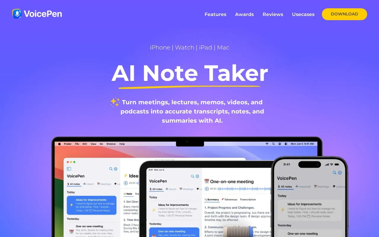 VoicePen homepage screenshot