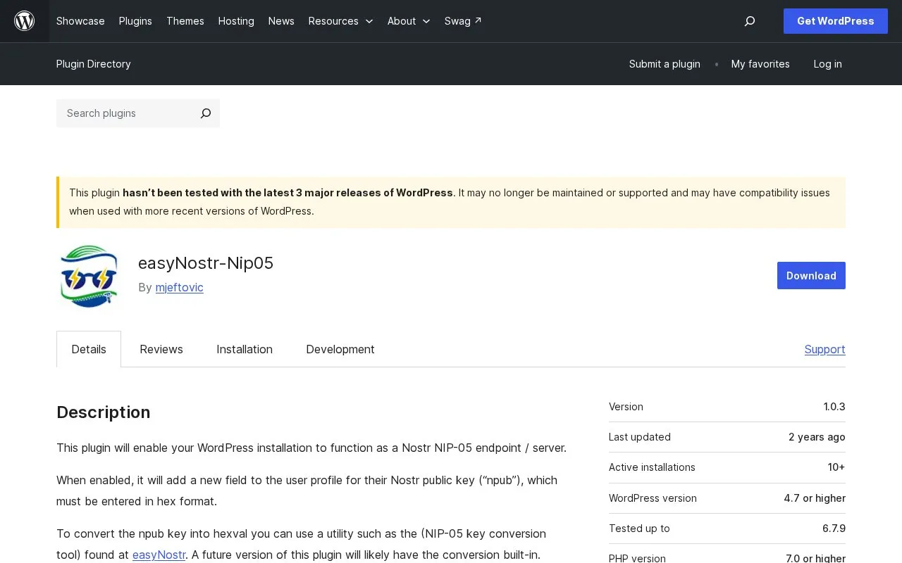 easyNostr-NIP05 homepage screenshot