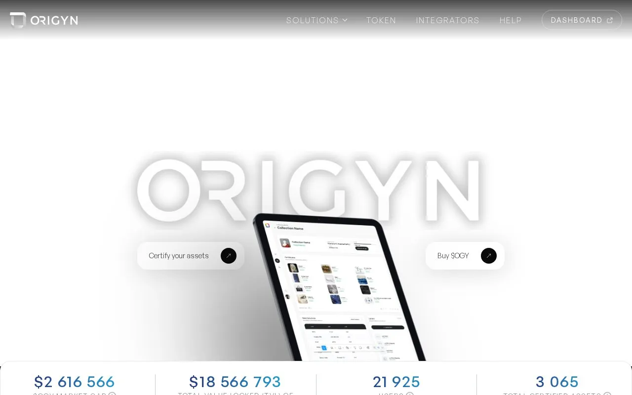ORIGYN homepage screenshot