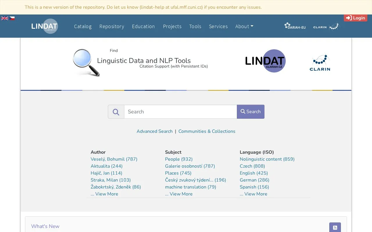 CLARIN-Repository homepage screenshot