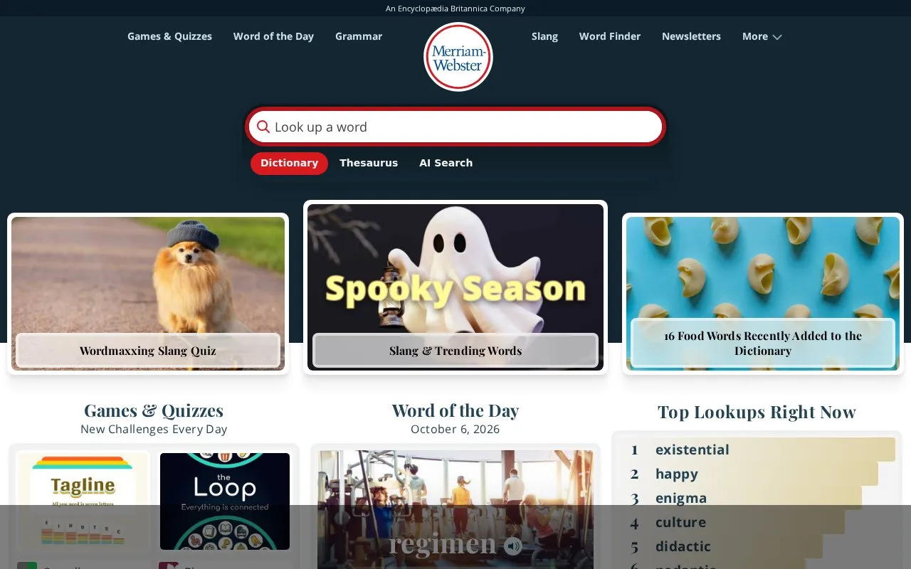 Merriam-Webster homepage screenshot