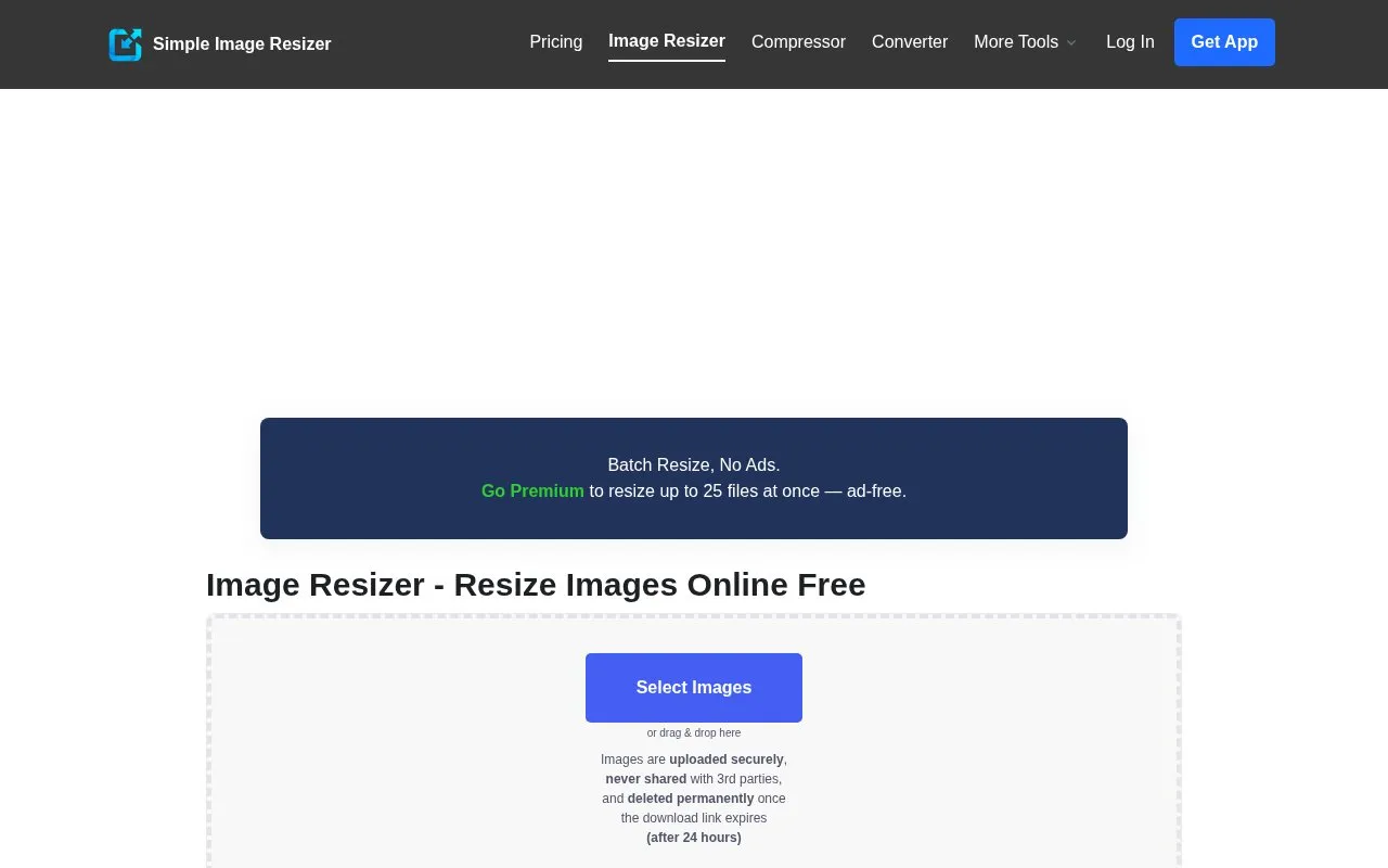 Simple Image Resizer homepage screenshot