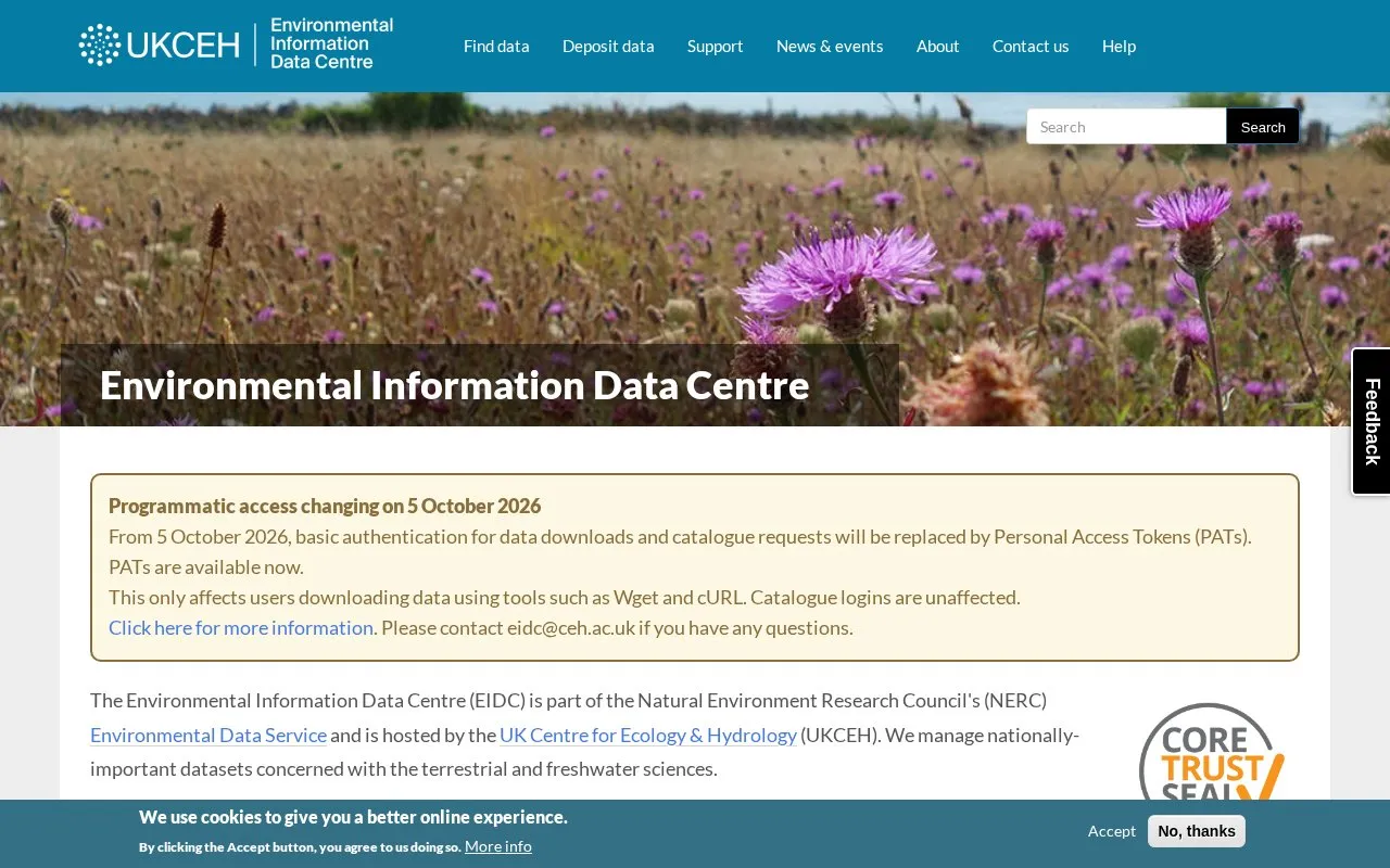 Environmental Information Data Centre homepage screenshot