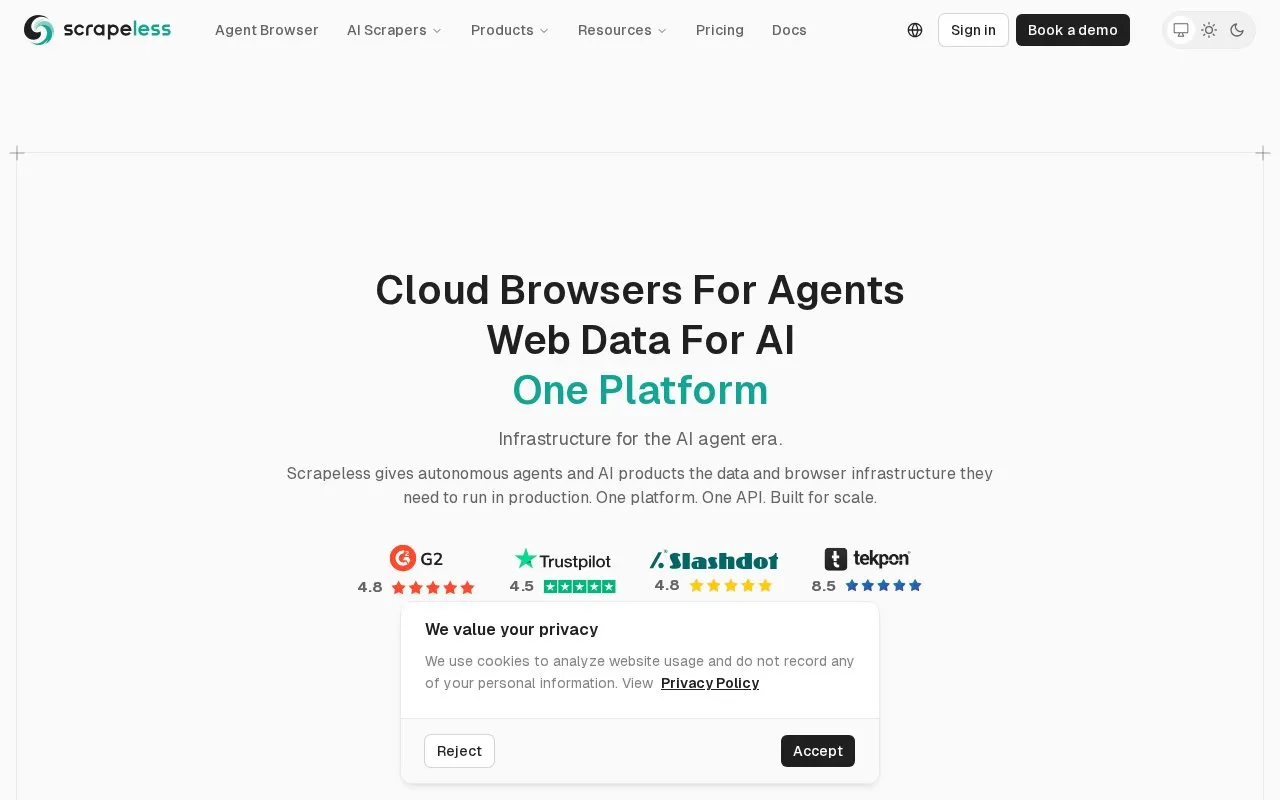 Scrapeless homepage screenshot
