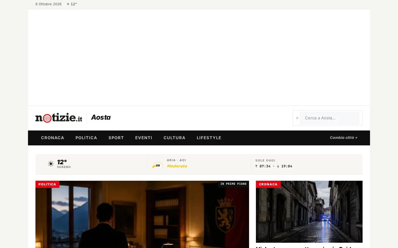 notizie.it · Aosta homepage screenshot
