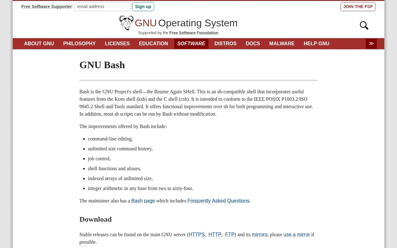 bash homepage screenshot